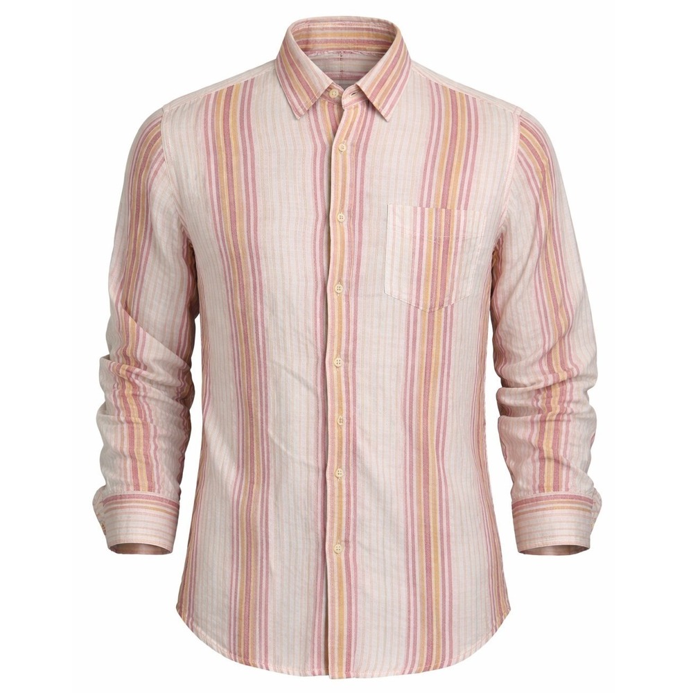 Tommy Bahama Relax Shirt Mens L Large White Red Striped 100% Linen‎ Long Sleeve